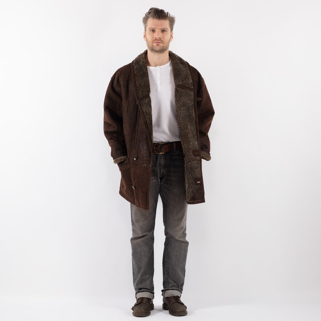Vintage 90's Men Sheepskin Coat in BrownZ1119