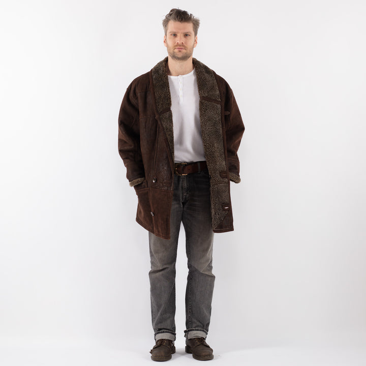 Vintage 90's Men Sheepskin Coat in BrownZ1119