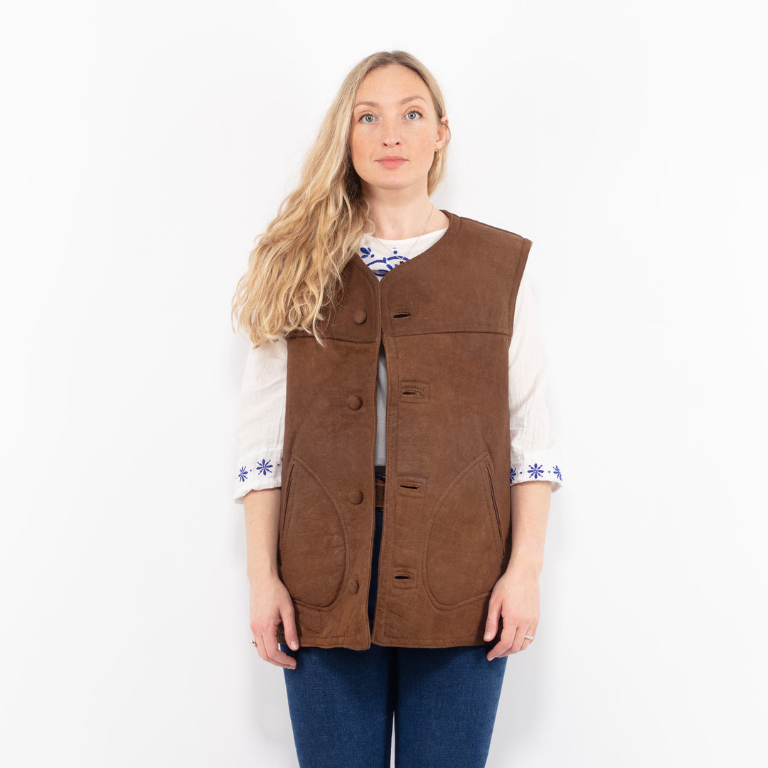 Vintage 90's Women Sheepskin Vest in BrownA1002