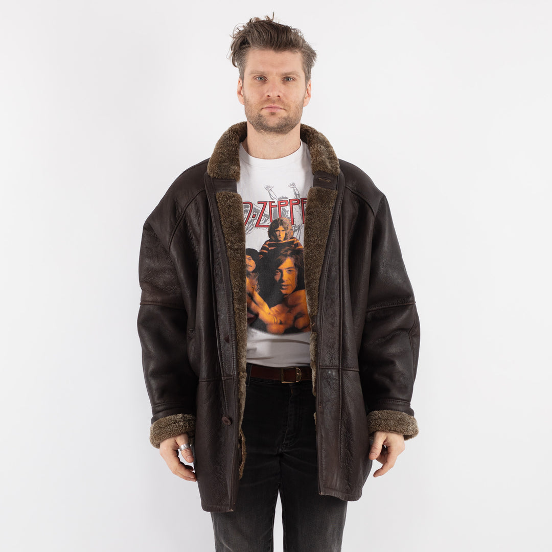 Vintage 80's Men Sheepskin Coat in Brown