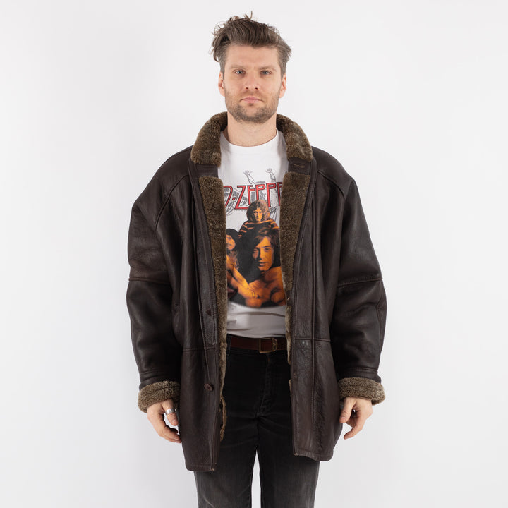 Vintage 80's Men Oversized Sheepskin Coat in Brown - NorthernGrip