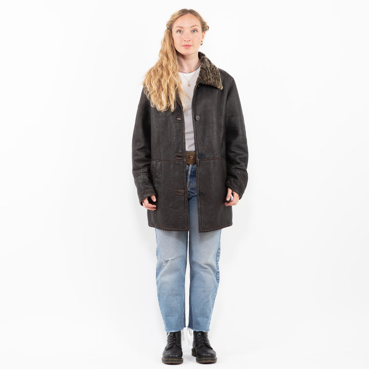 Vintage 90's Women Sheepskin Coat in BrownA0270