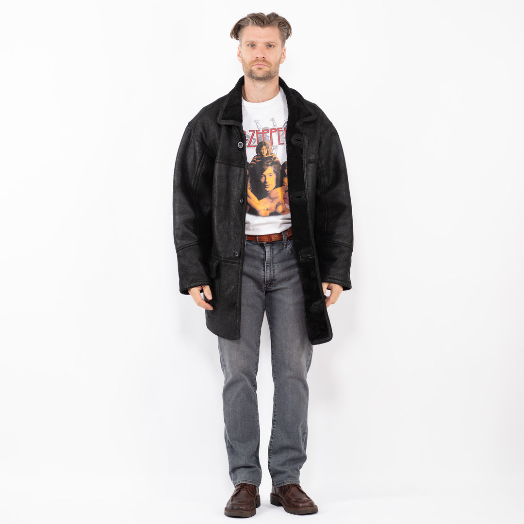 Vintage 90's Men Sheepskin Coat in BlackZ2061