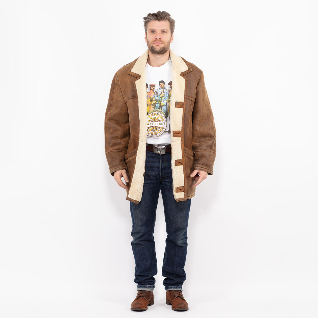 Vintage 80's Men Sheepskin Coat in BrownZ2668