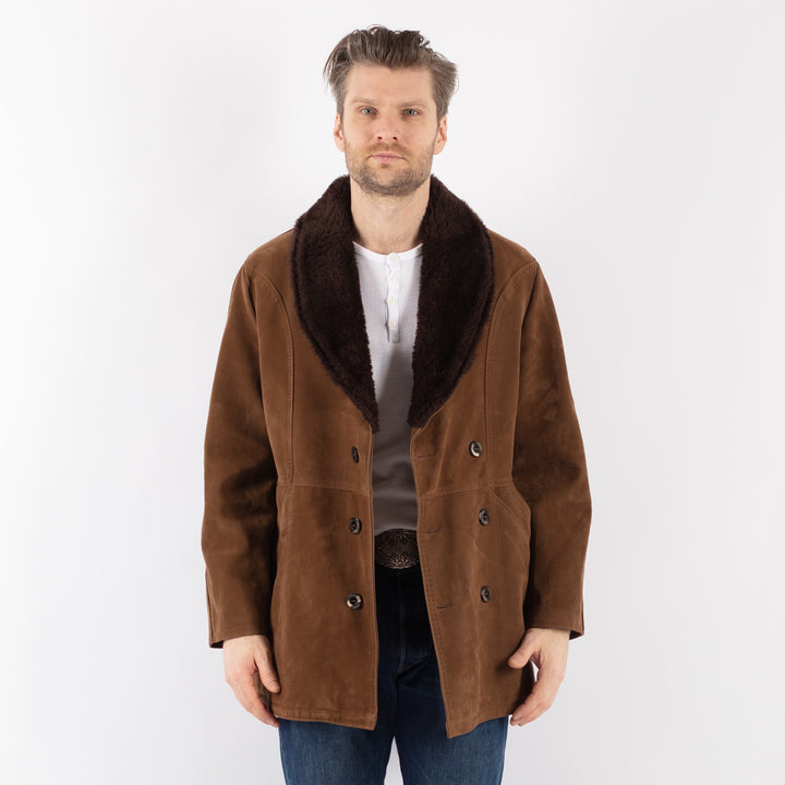 Vintage 90's Men Faux Sheepskin Coat in BrownZ1175