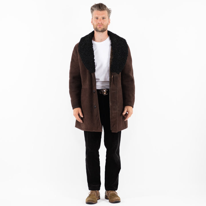 Vintage 70's Men Sheepskin Coat in Brown