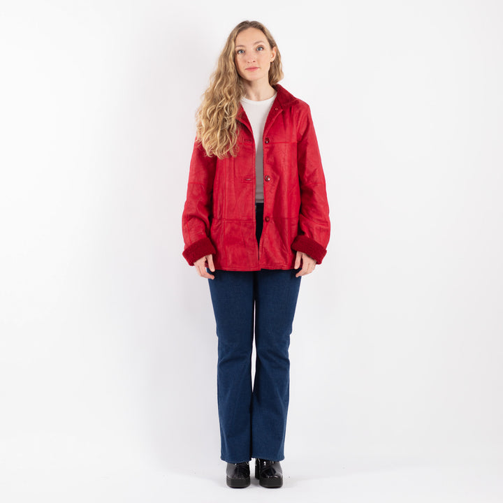 Vintage 90's Women Sheepskin Jacket in Red