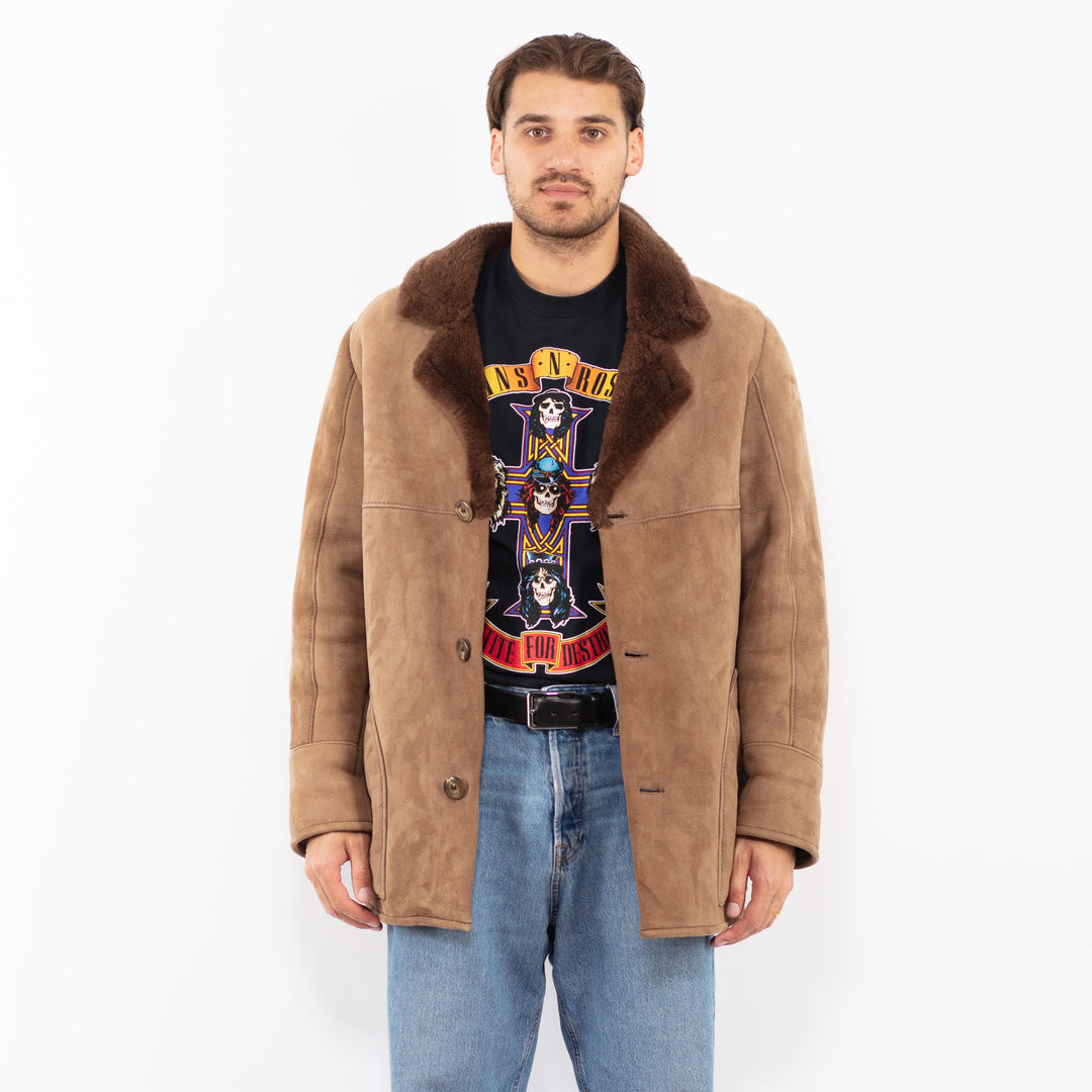 Vintage 70's Men Sheepskin Coat in Beige