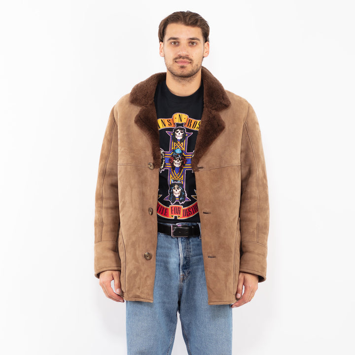 Vintage 70's Men Sheepskin Coat in Beige