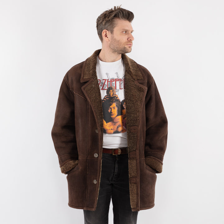 Vintage 80's Men Sheepskin Coat in Brown