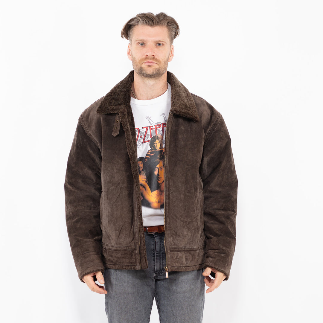 Vintage 90's Men Suede Sherpa Jacket in BrownZ2062