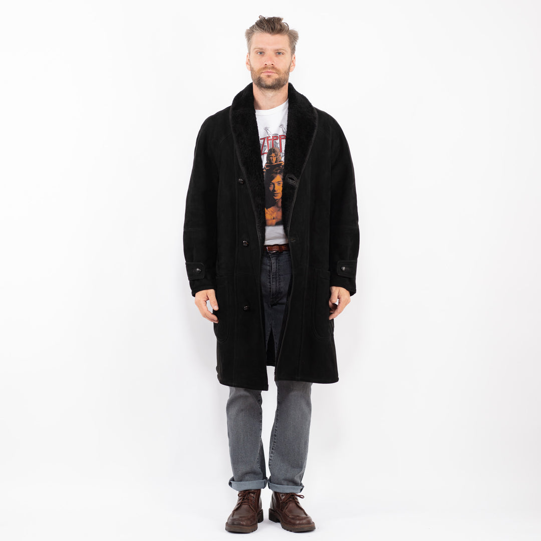 Vintage 80's Men Sheepskin Shearling Coat in BlackZ2288