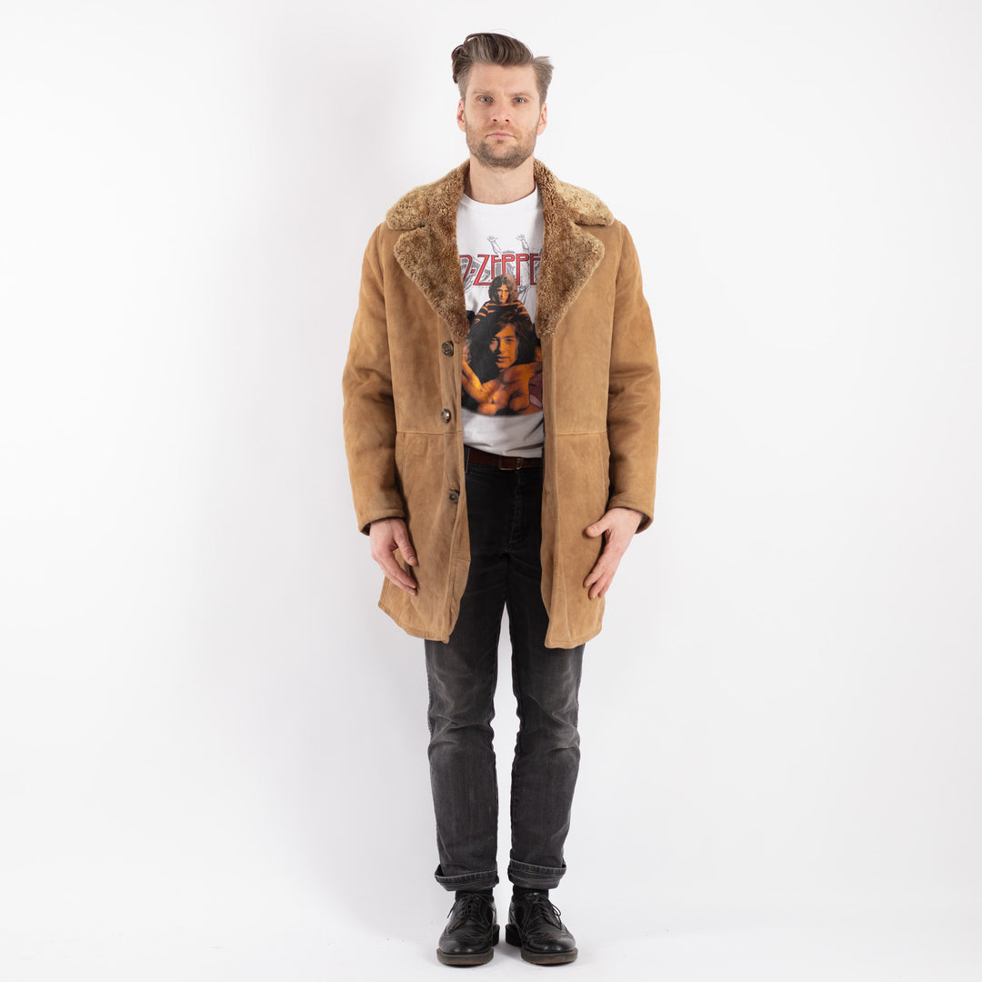 Vintage 70's Men Sheepskin Coat in Beige