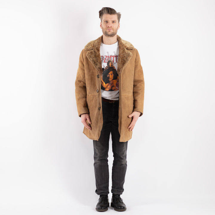 Vintage 70's Men Sheepskin Coat in Beige