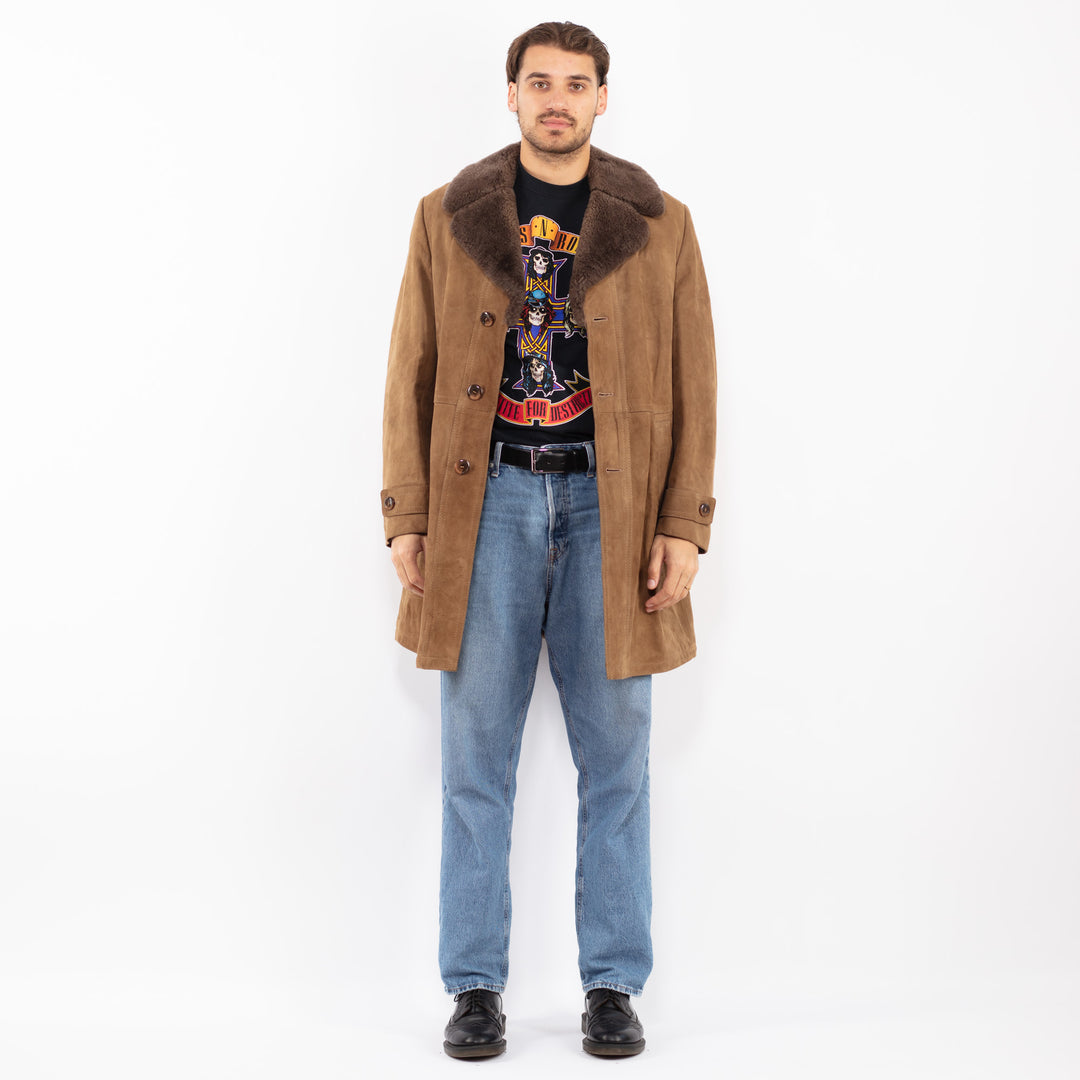 Vintage 70's Men Suede Sherpa Coat in Brown
