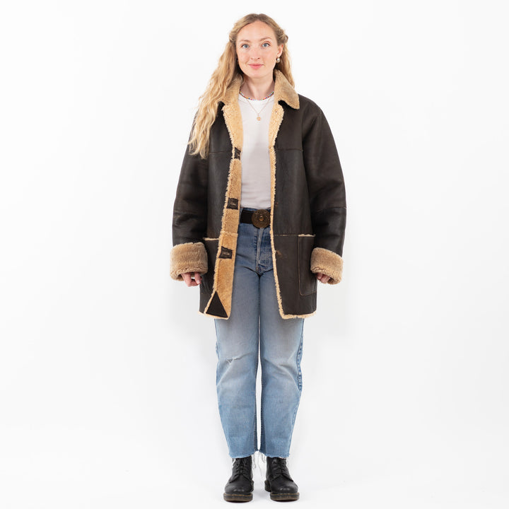 Vintage 90's Women Sheepskin Coat in BrownA0272