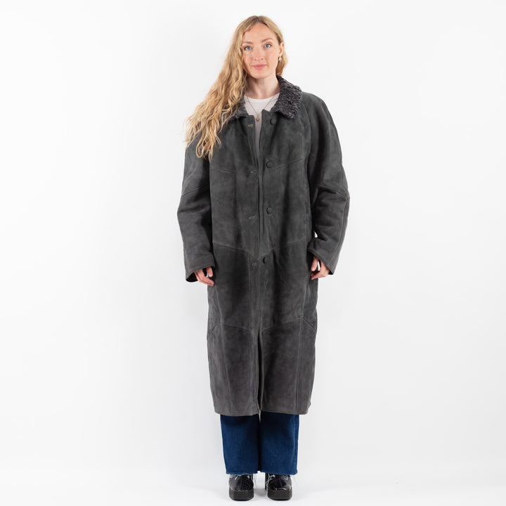 Vintage 70's Women Sheepskin Coat in GrayV9874