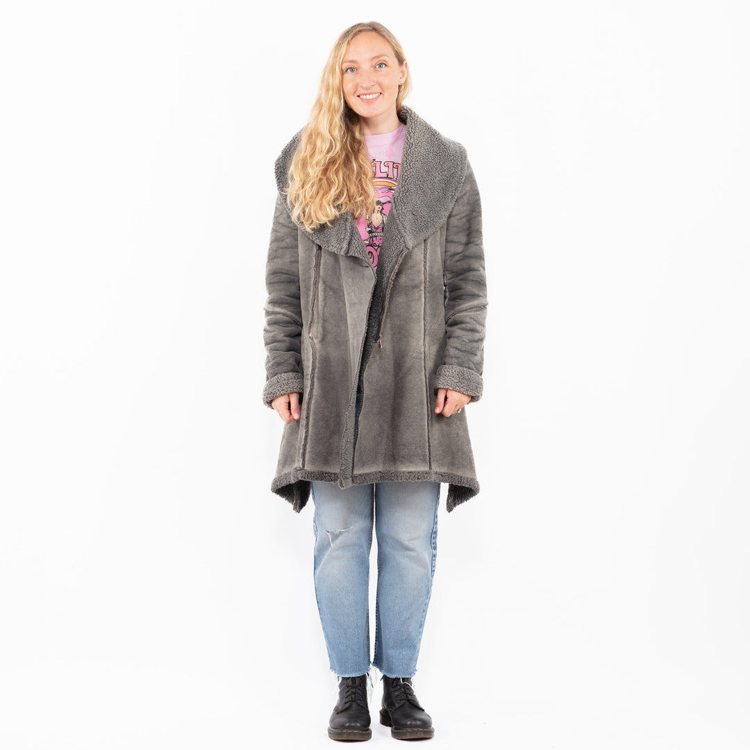 Vintage 90's Women Faux Sheepskin Coat in GrayA0524