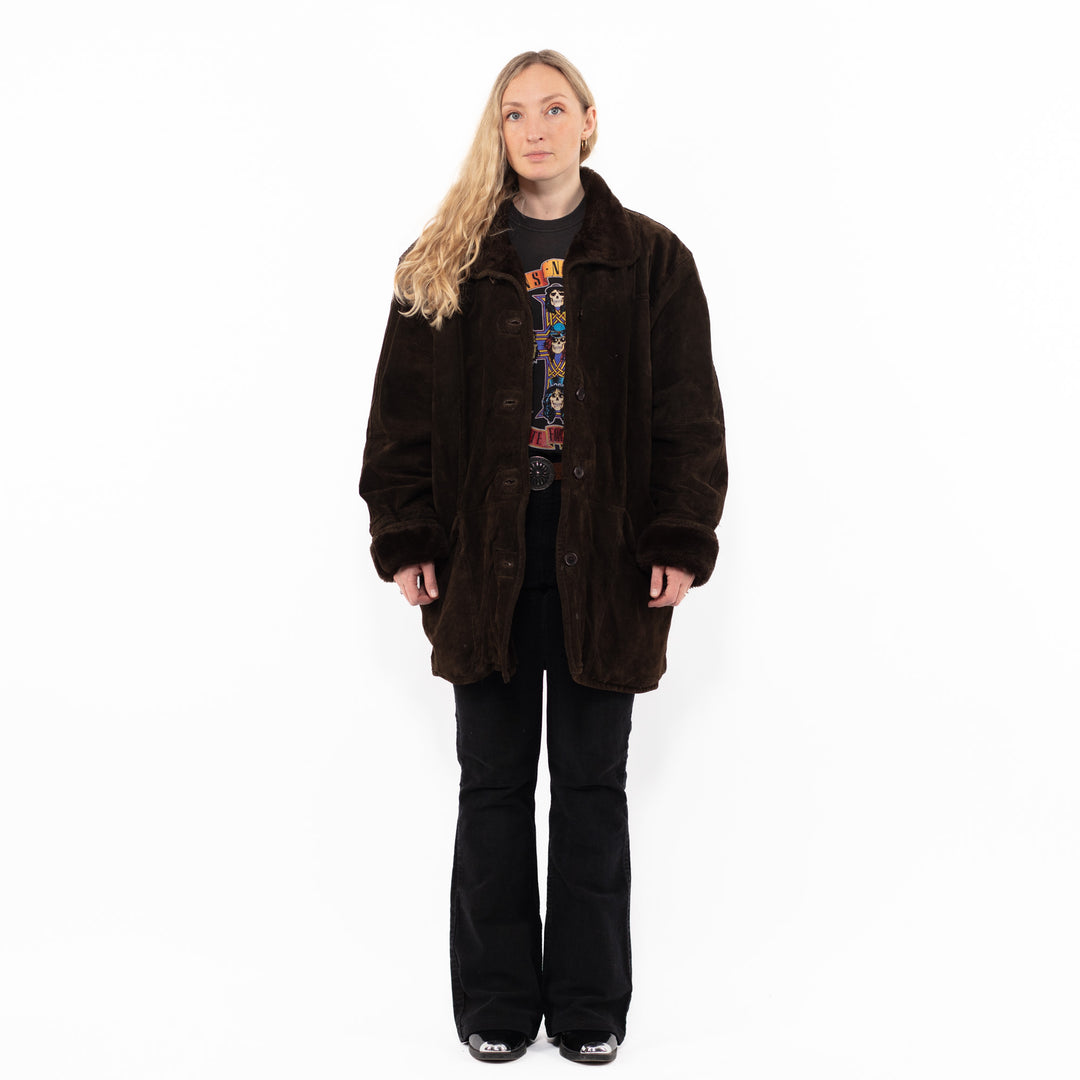 Vintage 90's Women Suede Sherpa Coat in BrownA0901