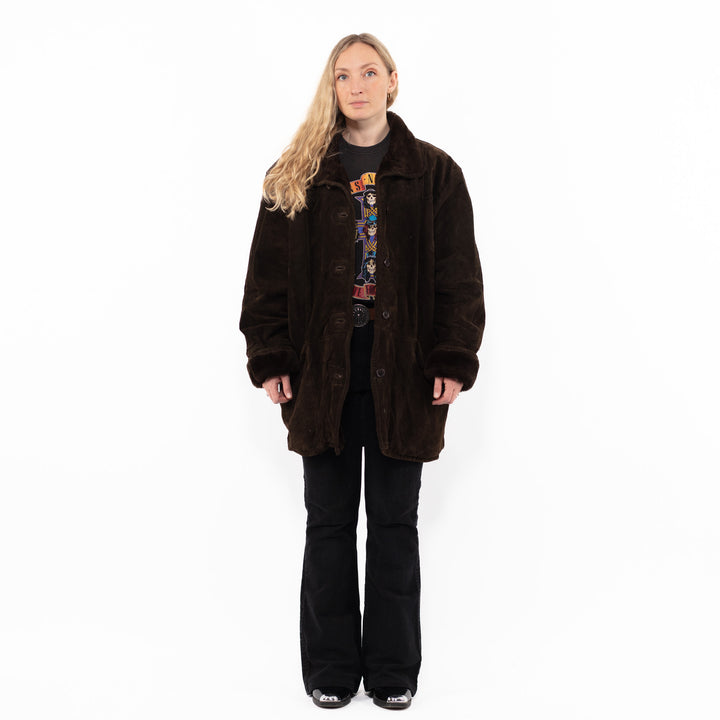 Vintage 90's Women Suede Sherpa Coat in BrownA0901