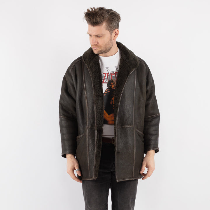 Vintage 80's Men Sheepskin Coat in BrownZ788