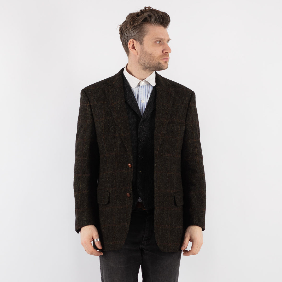 Vintage 90's Men Harris Tweed Jacket in Green