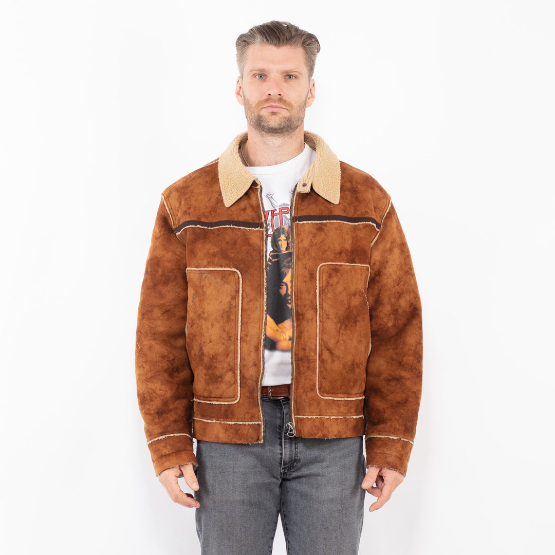 Vintage 00's Men Faux Sheepskin Jacket in BrownZ2063