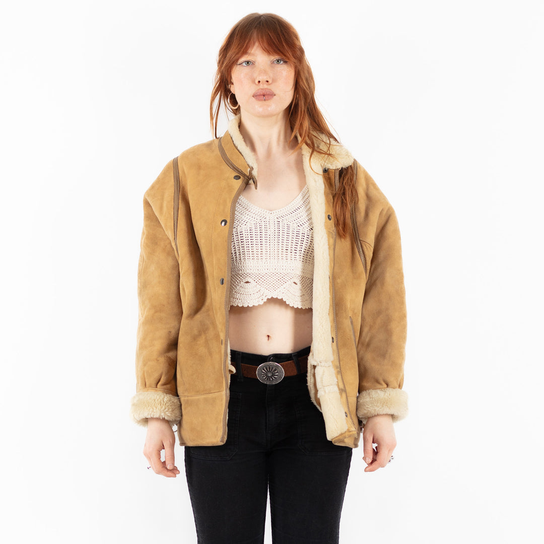 Vintage 80's Women Sheepskin Coat in BeigeV9772