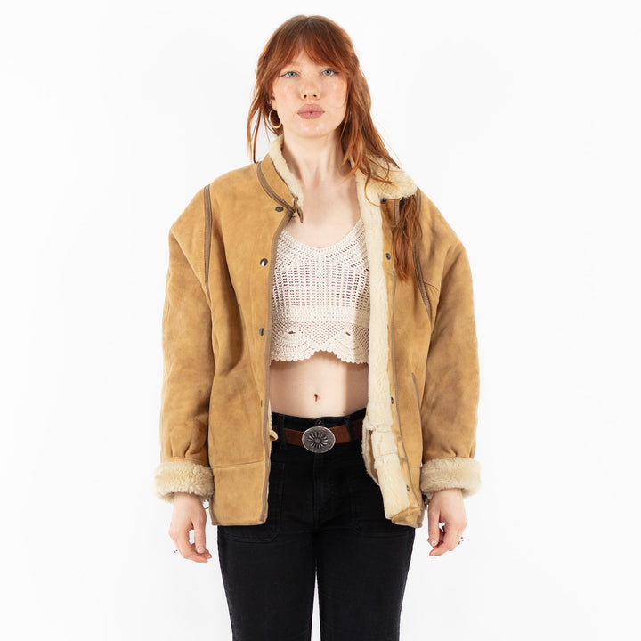 Vintage 80's Women Sheepskin Coat in BeigeV9772