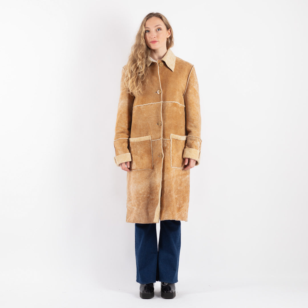 Vintage 90's Women Sheepskin Coat in Beige