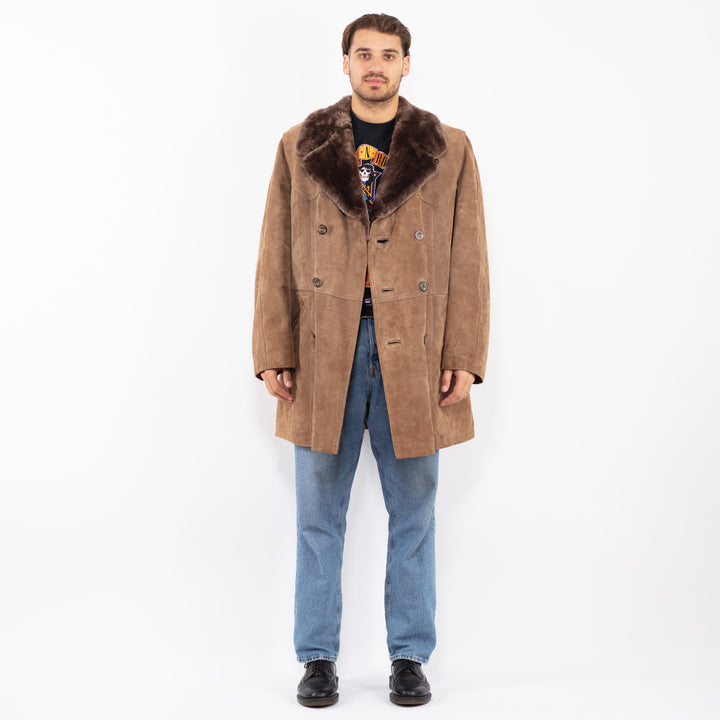 Vintage 70's Men Western Suede Sherpa Coat in Brown