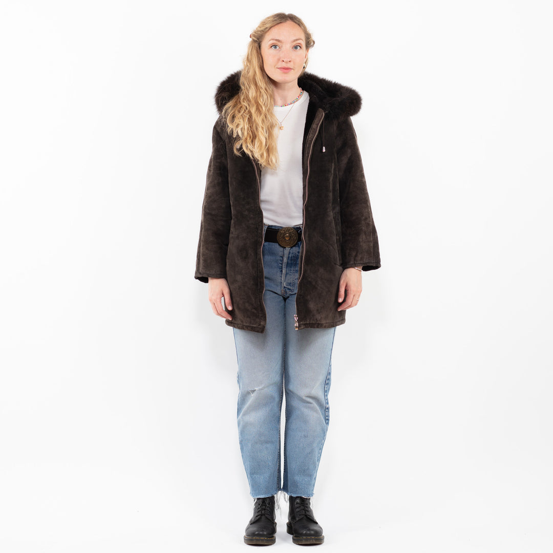 Vintage 00's Women Suede Sherpa Coat in BrownA0273