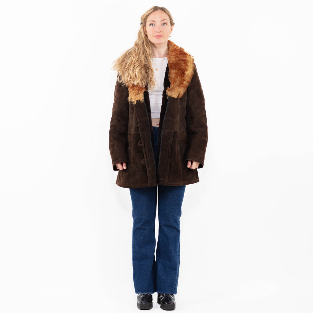 Vintage 70's Women Sheepskin Coat in Brown