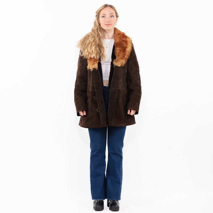 Vintage 70's Women Sheepskin Coat in Brown