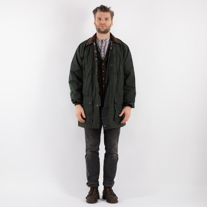 Vintage 90's Men Waxed Cotton Jacket in Green