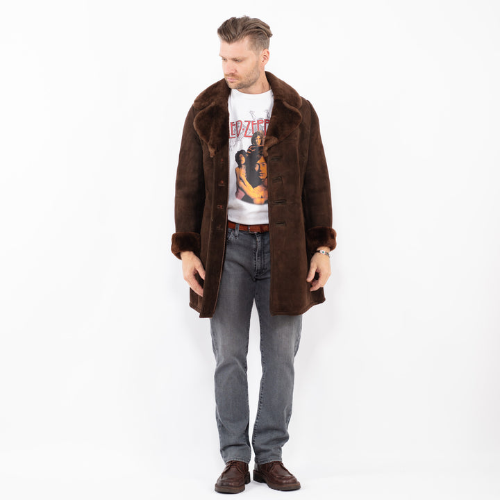 Vintage 70's Men Sheepskin Coat in BrownZ2064