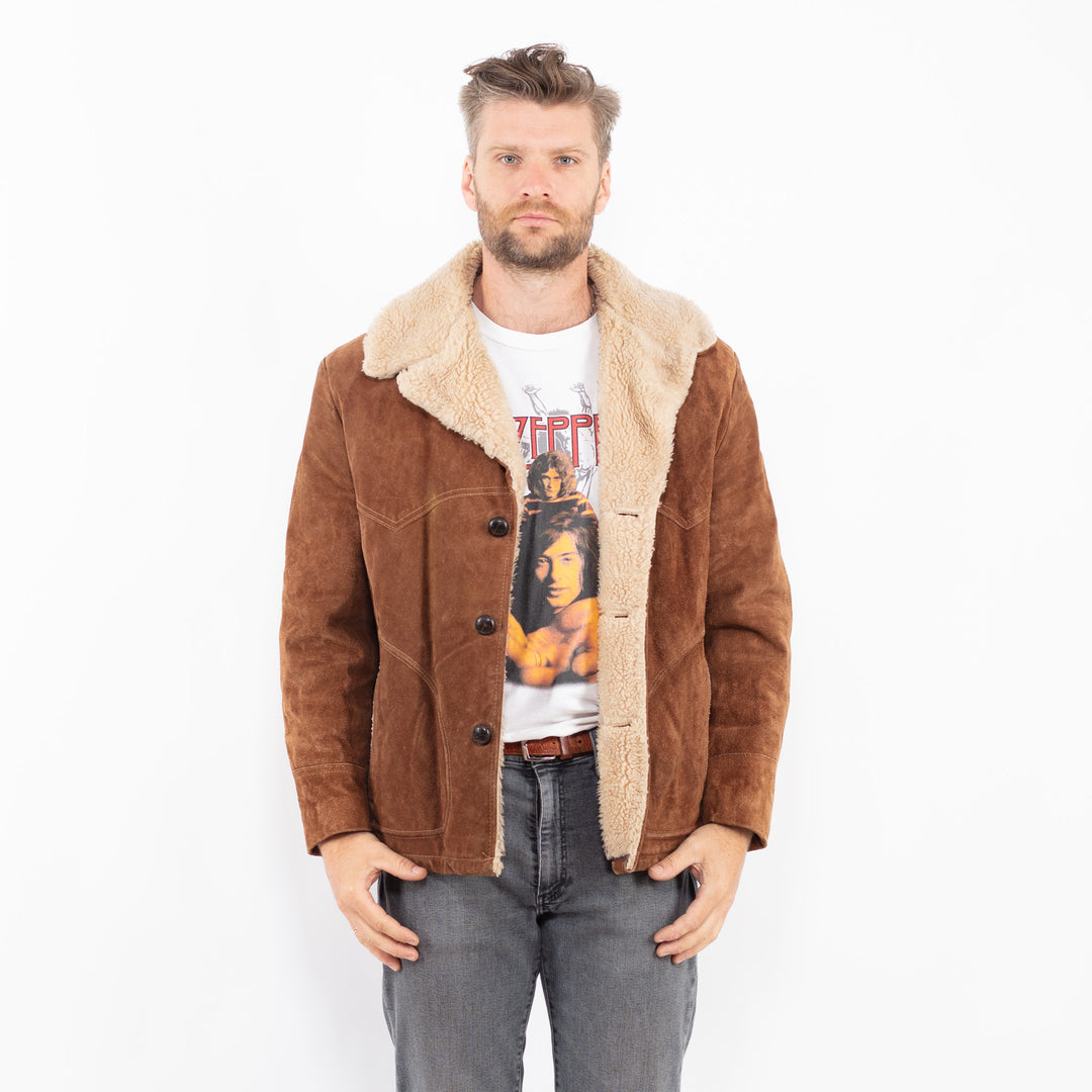 Vintage 80's Men Suede Sherpa Jacket in BrownZ2290