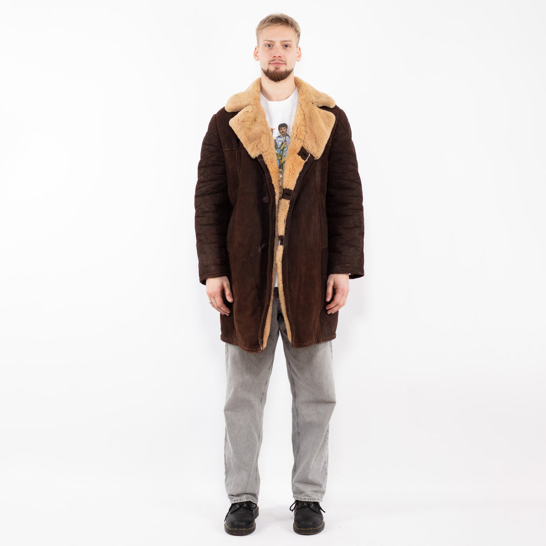 Vintage 70's Men Sheepskin Coat in Brown