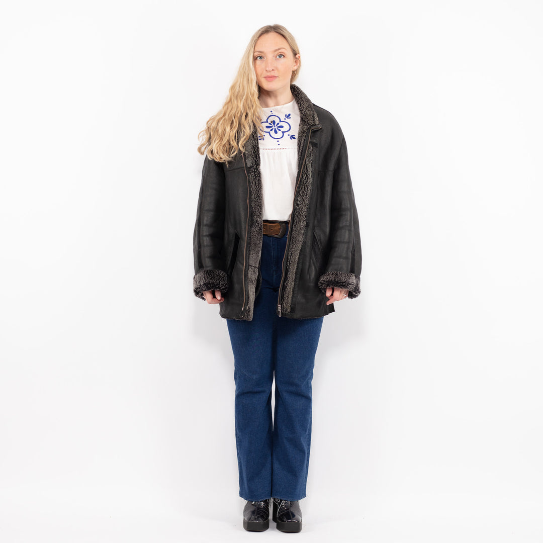 Vintage 90's Women Sheepskin Jacket in BlackA1006
