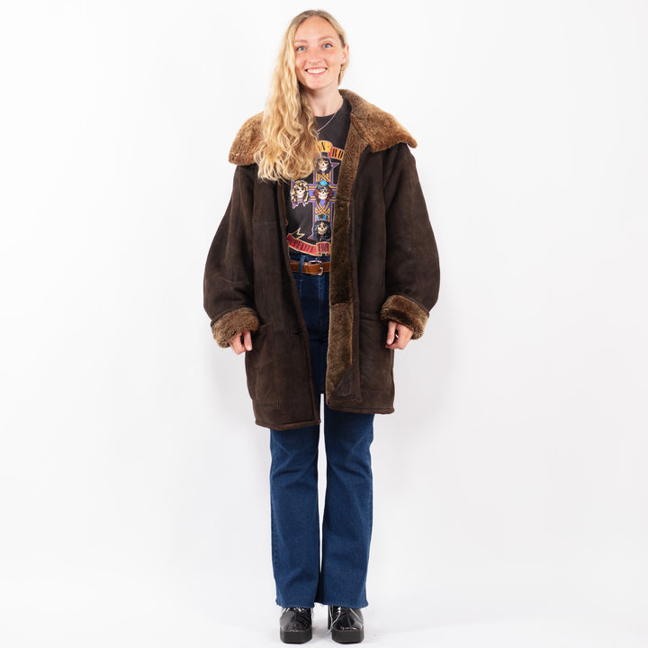 Vintage 90's Women Sheepskin Coat in BrownA0377