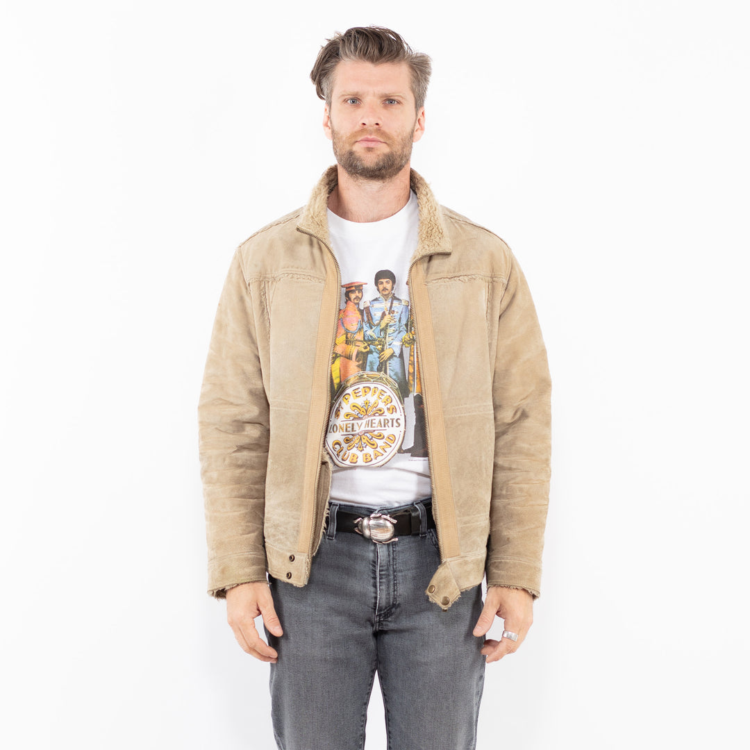 Vintage 00's Men Suede Sherpa Jacket in BeigeZ1941