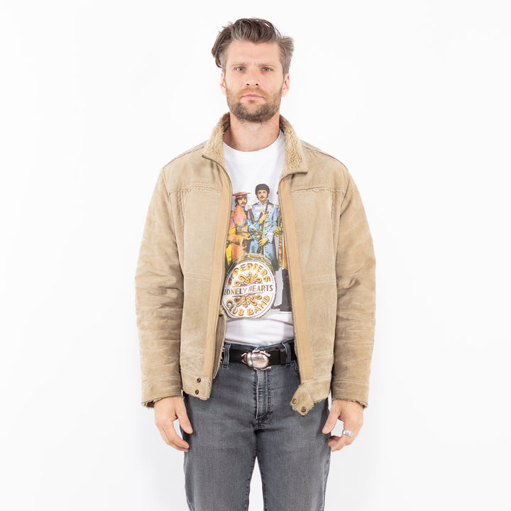 Vintage 00's Men Suede Sherpa Jacket in BeigeZ1941