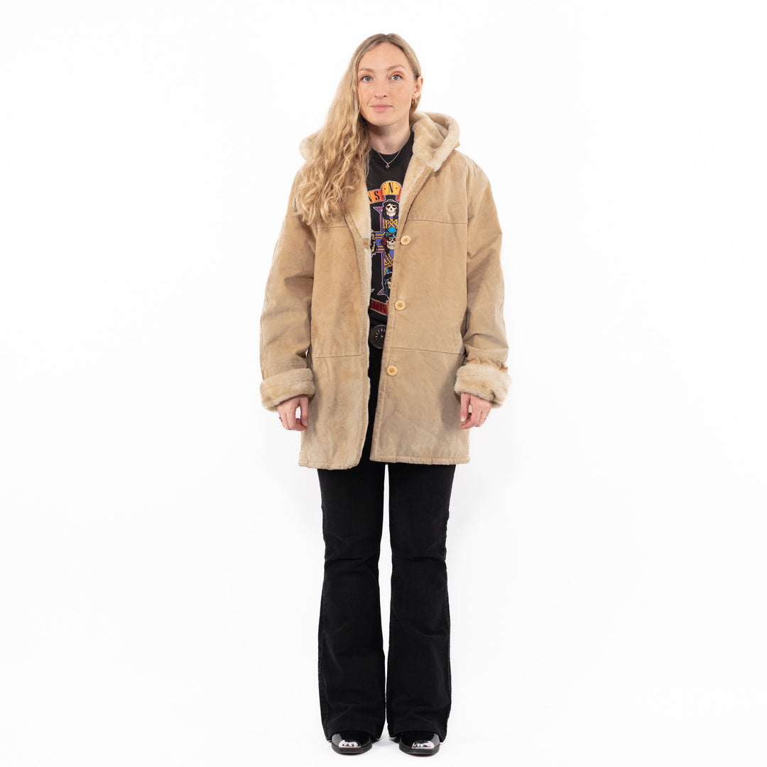 Vintage 90's Women Suede Sherpa Coat in BeigeA0903