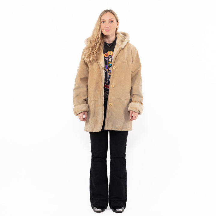 Vintage 90's Women Suede Sherpa Coat in BeigeA0903