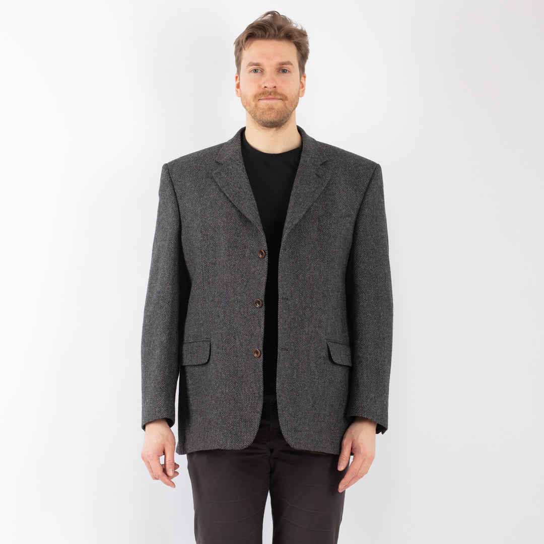 Vintage 90's Men Wool Blazer Jacket in Gray