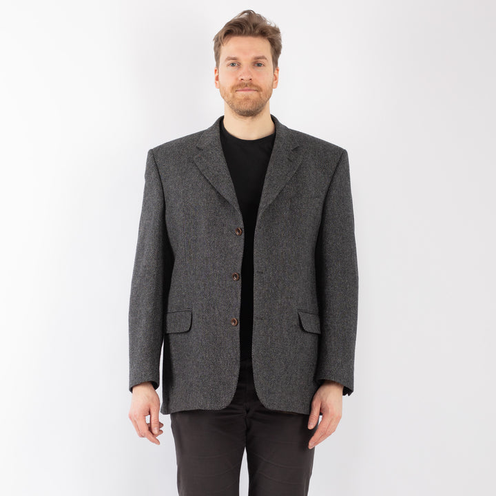 Vintage 90's Men Wool Blazer Jacket in Gray