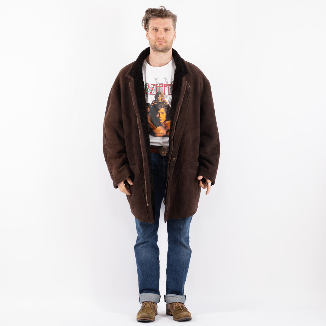 Vintage 90's Men Sheepskin Coat in BrownZ1523