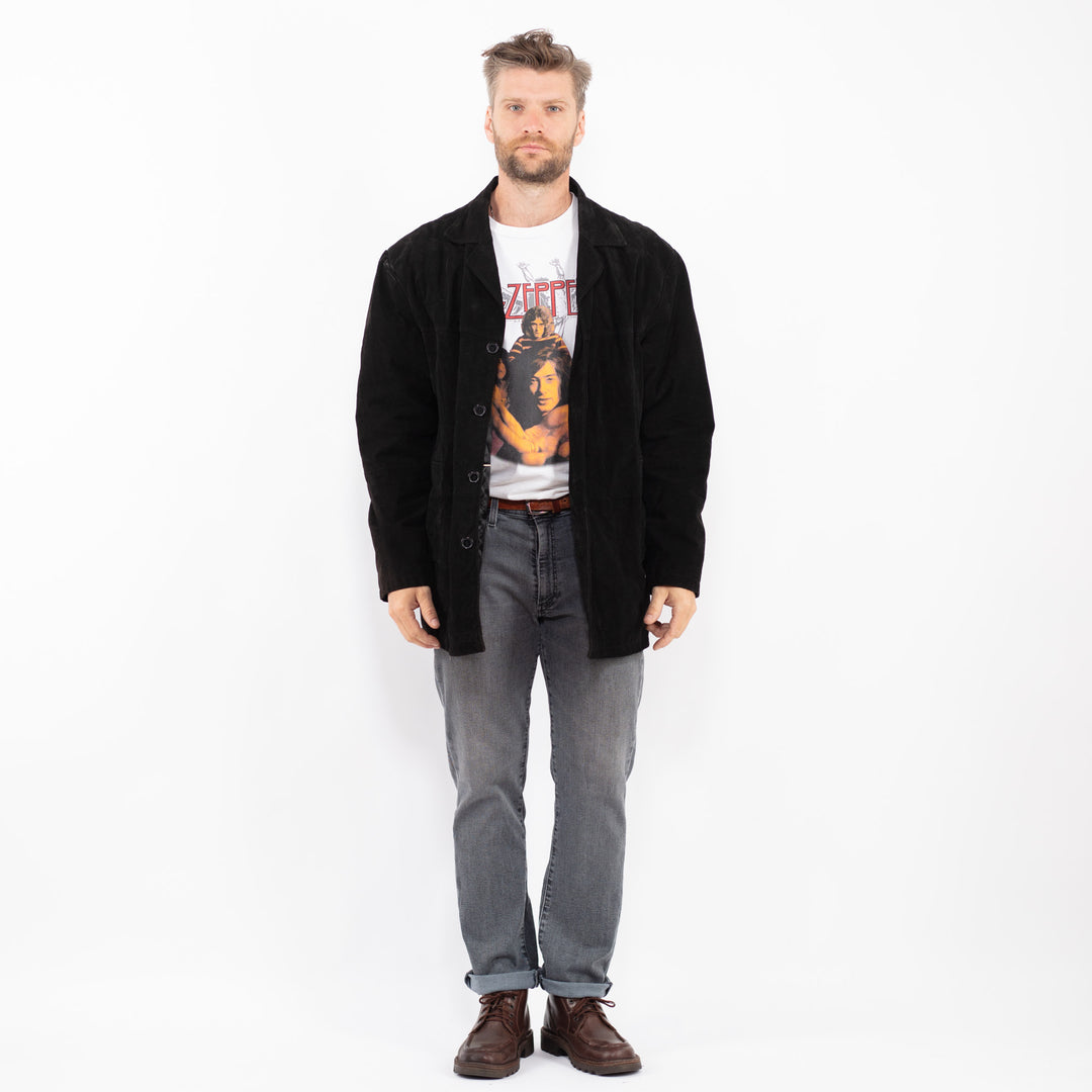Vintage 90's Men Suede Coat in BlackZ2291