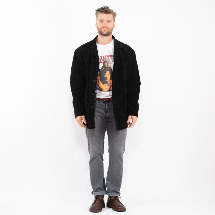 Vintage 90's Men Suede Coat in BlackZ2291