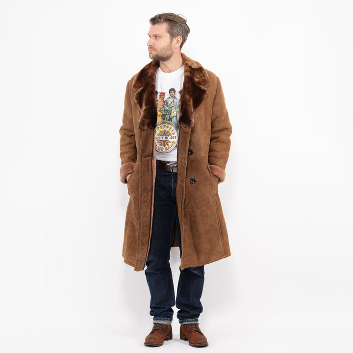 Vintage 70's Men Sheepskin Coat in BrownZ2673